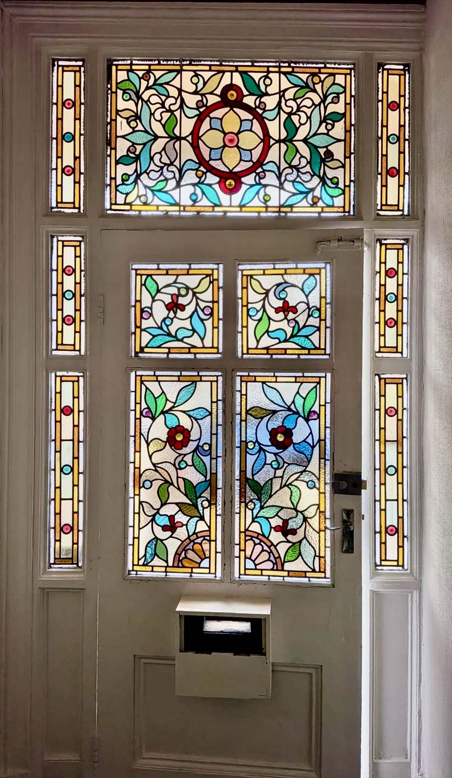 Victorian style stained glass front door and side panels by AS Stained Glass
